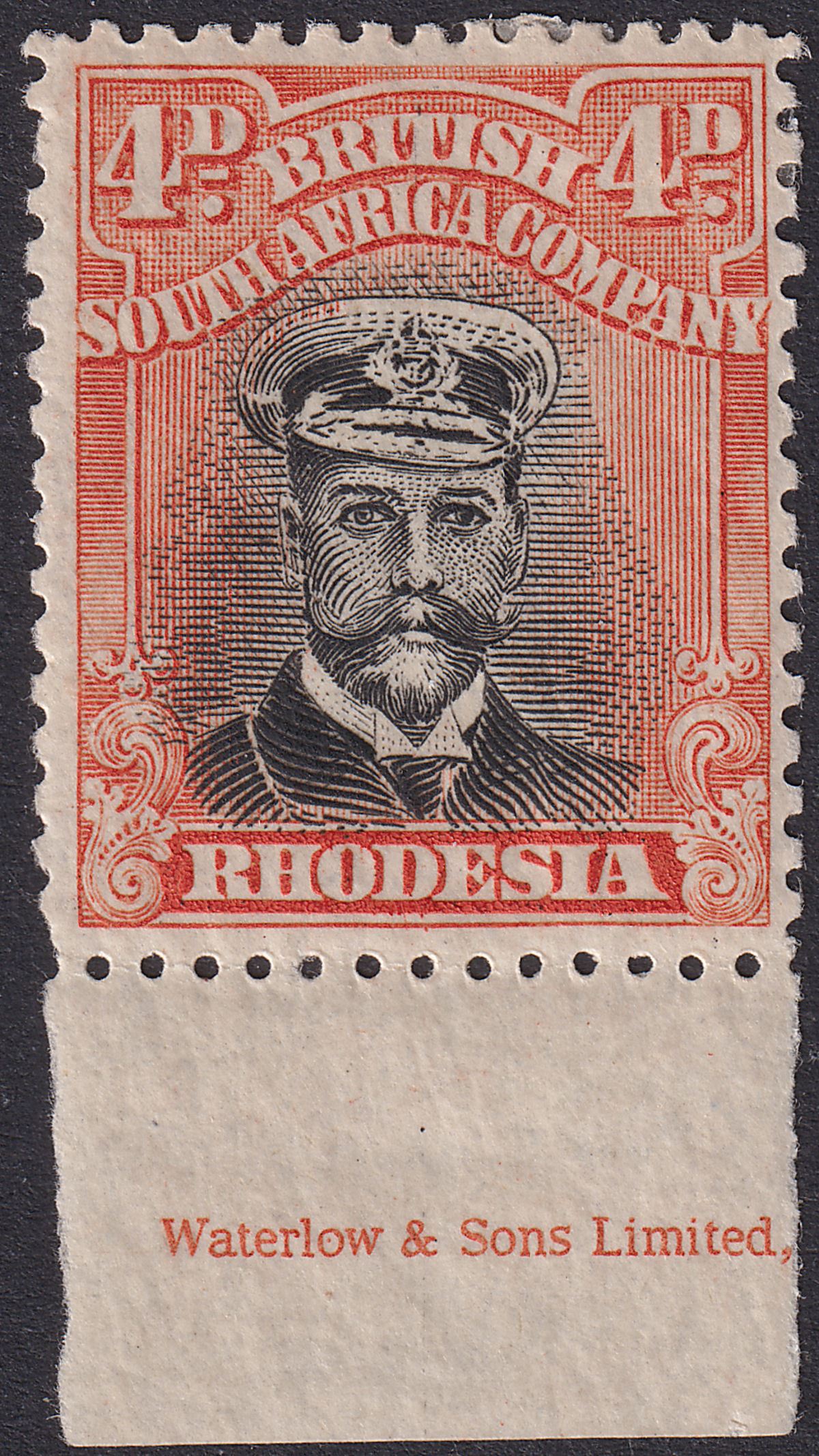 Rhodesia 1918 KGV Admiral 4d Black + Dull Or-Red Die IIIB p14 Mint SG261 Plate 9