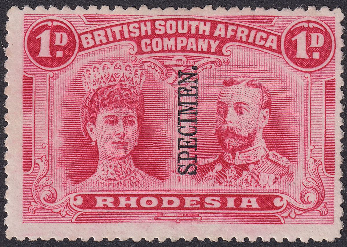 Rhodesia 1910 KGV SPECIMEN Double Head 1d Bright Carmine Mint SG123s regum