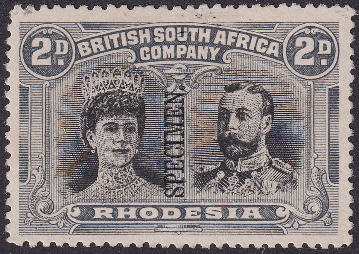 Rhodesia 1910 KGV SPECIMEN Double Head 2d Black + Slate-Grey Mint SG128s regum