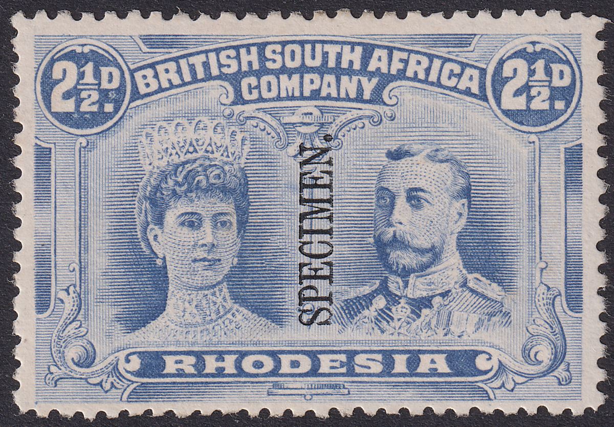 Rhodesia 1910 KGV SPECIMEN Double Head 2½d Ultramarine p13½ Mint SG184s regum