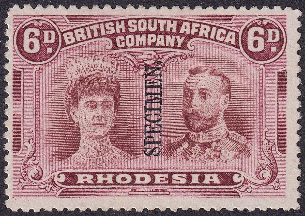 Rhodesia 1910 KGV SPECIMEN Double Head 6d Red-Brown and Mauve Mint SG144s regum
