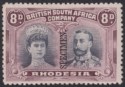 Rhodesia 1910 KGV SPECIMEN Double Head 8d Gr-Black + Purp p13½ Mint SG185s regum
