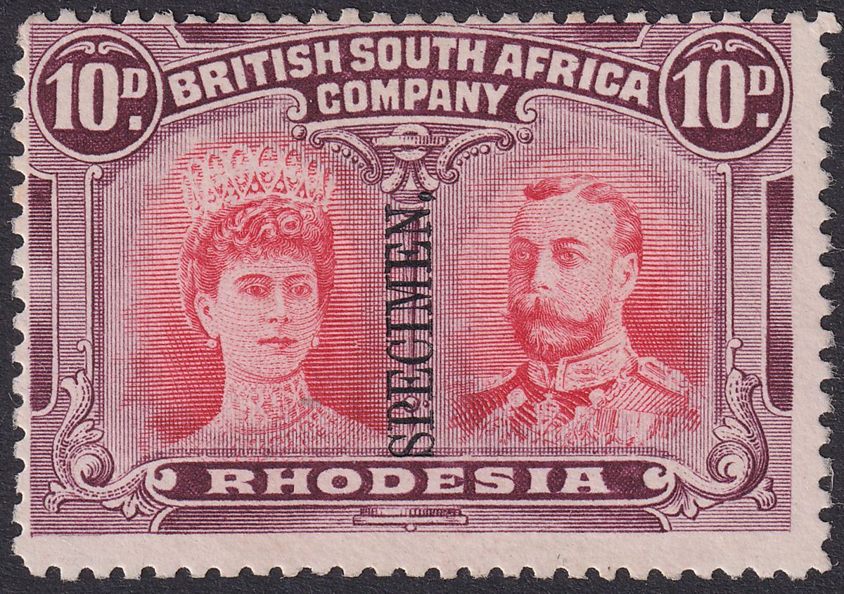 Rhodesia 1910 KGV SPECIMEN Double Head 10d Scarlet + Red Mauve Mint SG149s regum