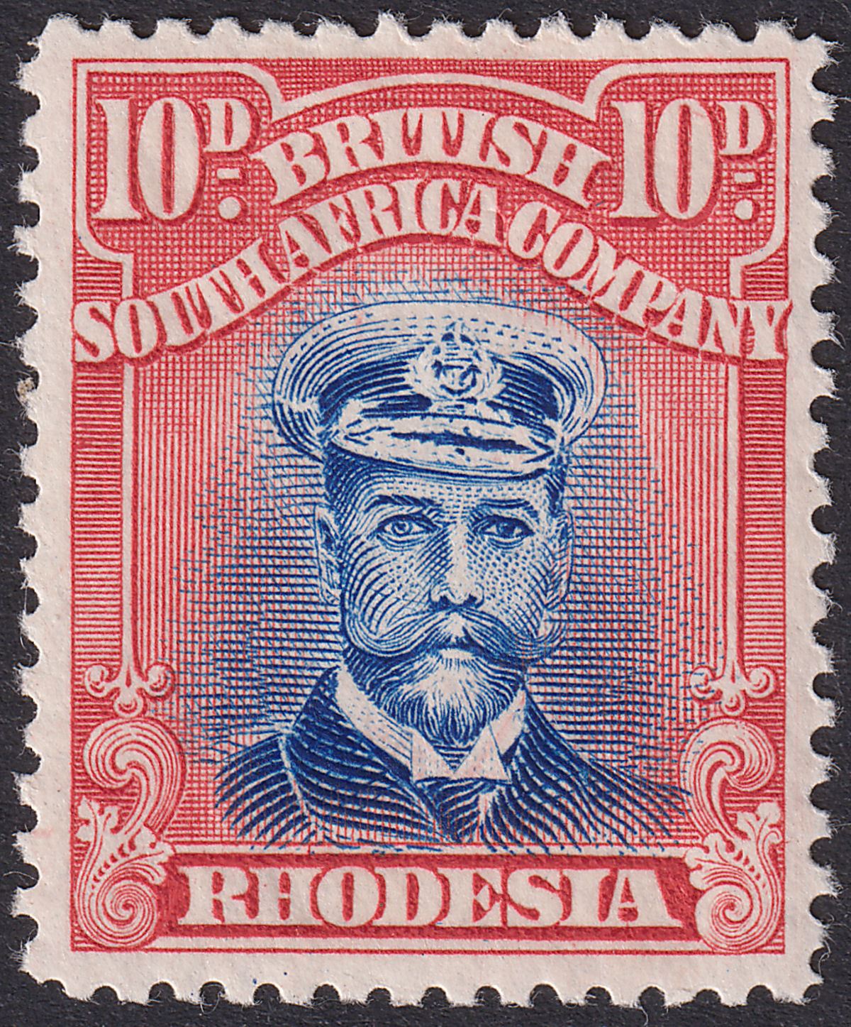 Rhodesia 1922 KGV Admiral 10d Ultram + Red Collar Flaw Die IIIB p14 Mint SG298