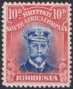Click for more photos and details Rhodesia 1922 KGV Admiral 10d Ultram + Red Collar Flaw Die IIIB p14 Mint SG298