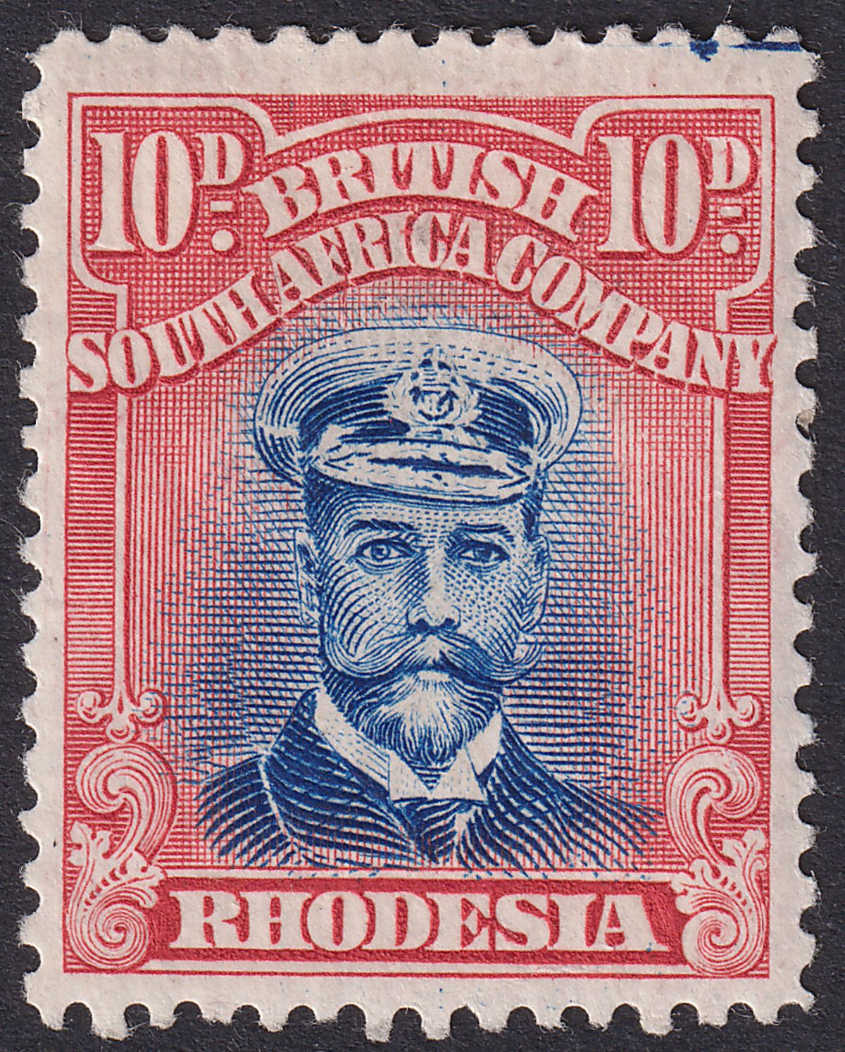 Rhodesia 1922 KGV Admiral 10d Ultram + Red Printer Line Die IIIB p14 Mint SG298