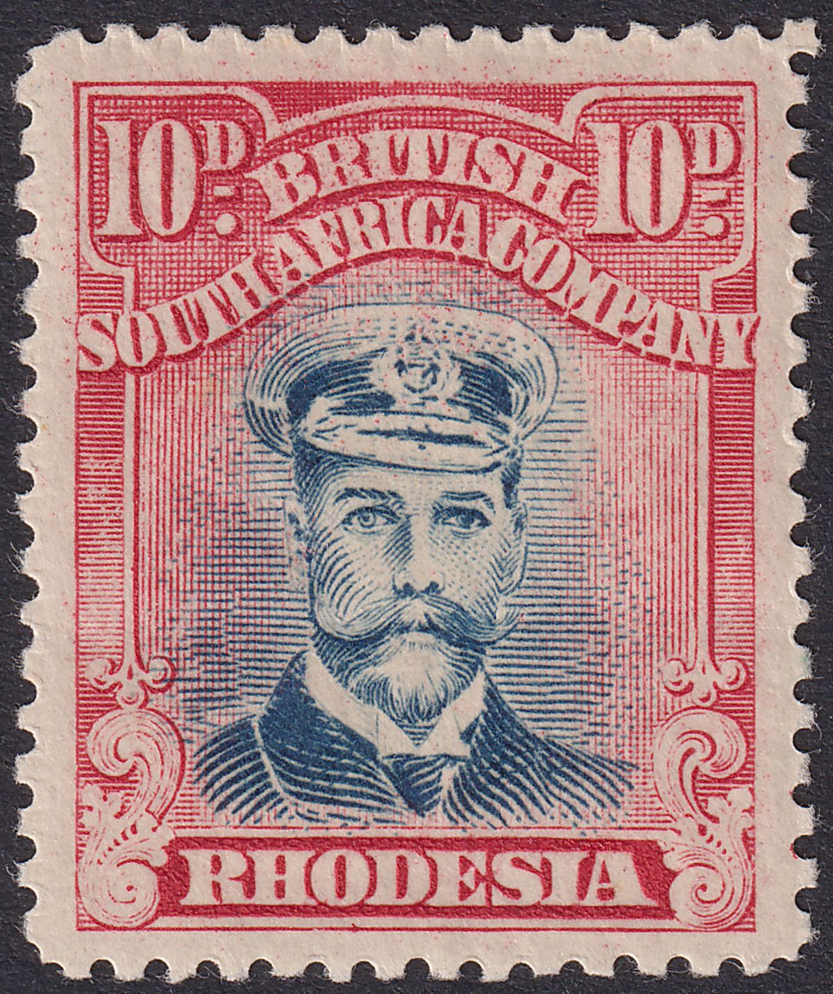 Rhodesia 1918 KGV Admiral 10d Deep Grey-Blue and Carmine Die IIIB p14 Mint SG269