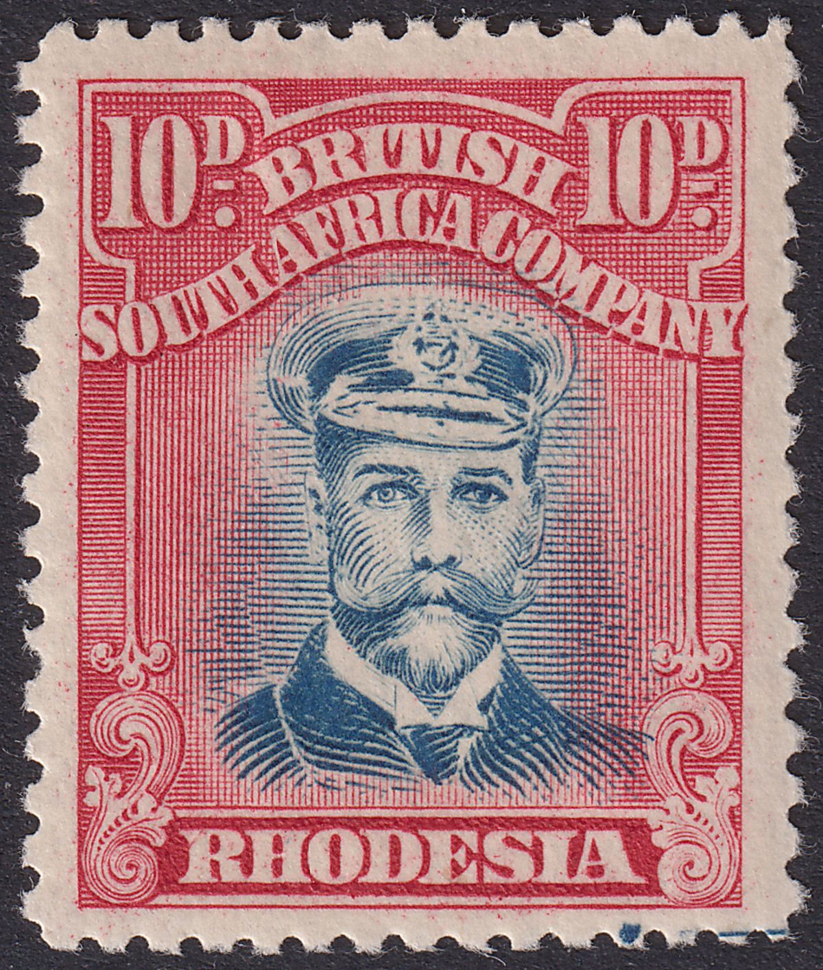 Rhodesia 1918 KGV Admiral 10d Gr-Bl + Carm Printer Line Die IIIB p14 Mint SG269