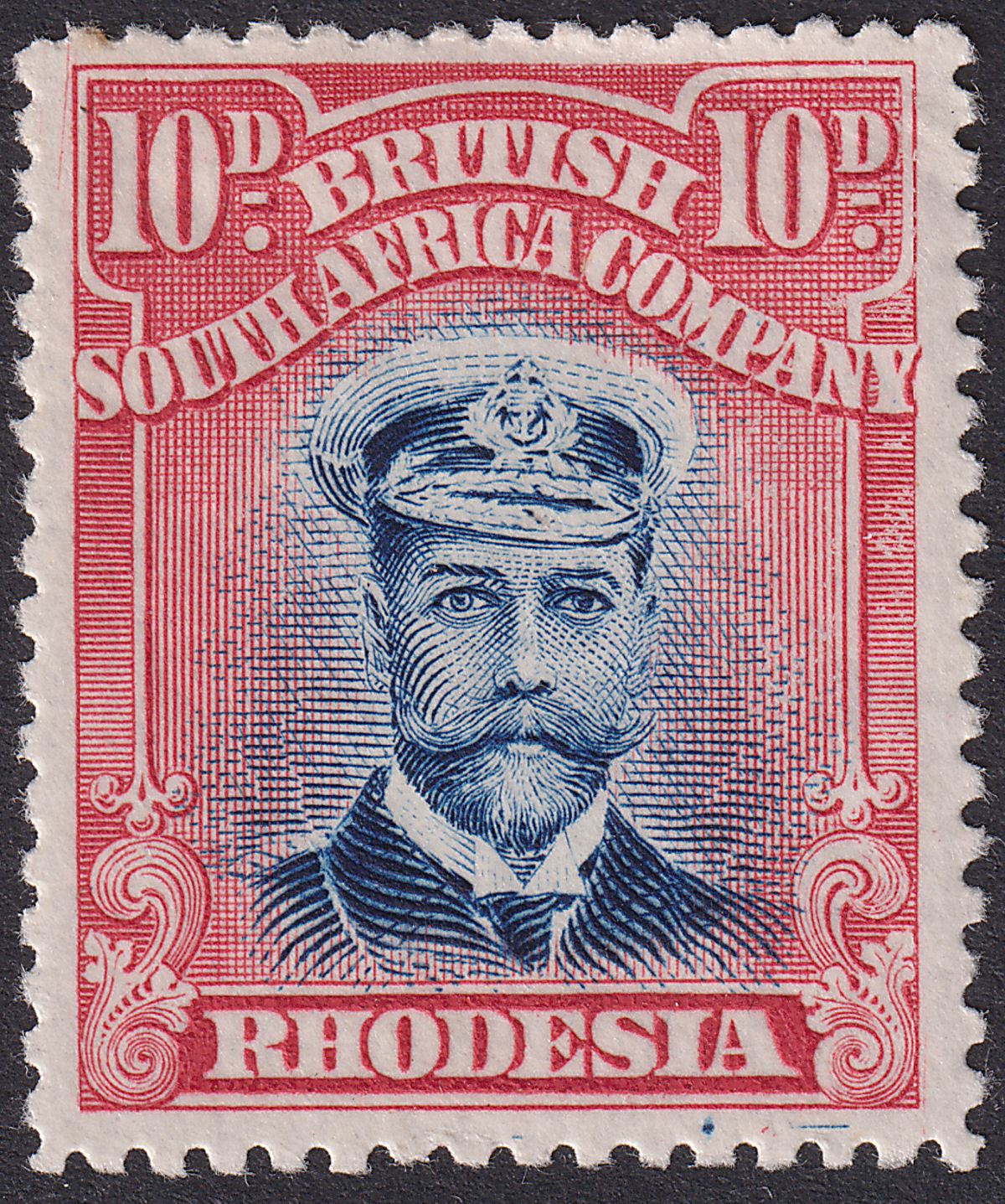 Rhodesia 1913 KGV Admiral 10d Blue + Carm-Red Die II p15 Mint SG247 Printer Line