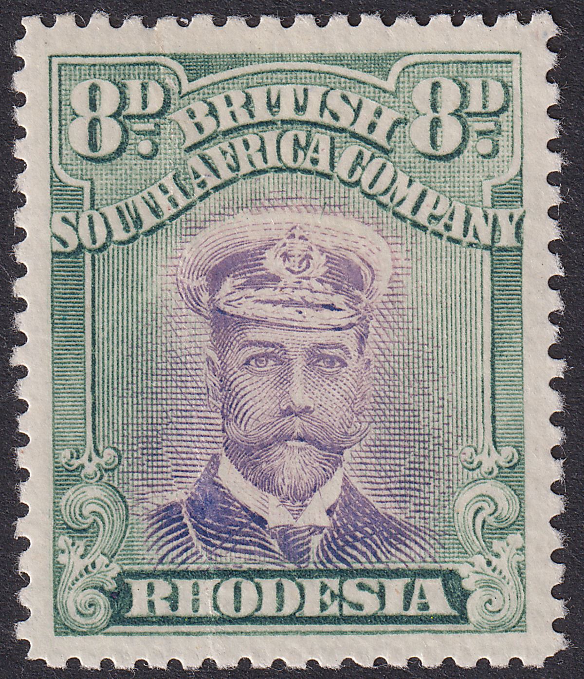 Rhodesia 1913 KGV Admiral 8d Violet + Green Die II p15 Mint SG246 c£200 w issues