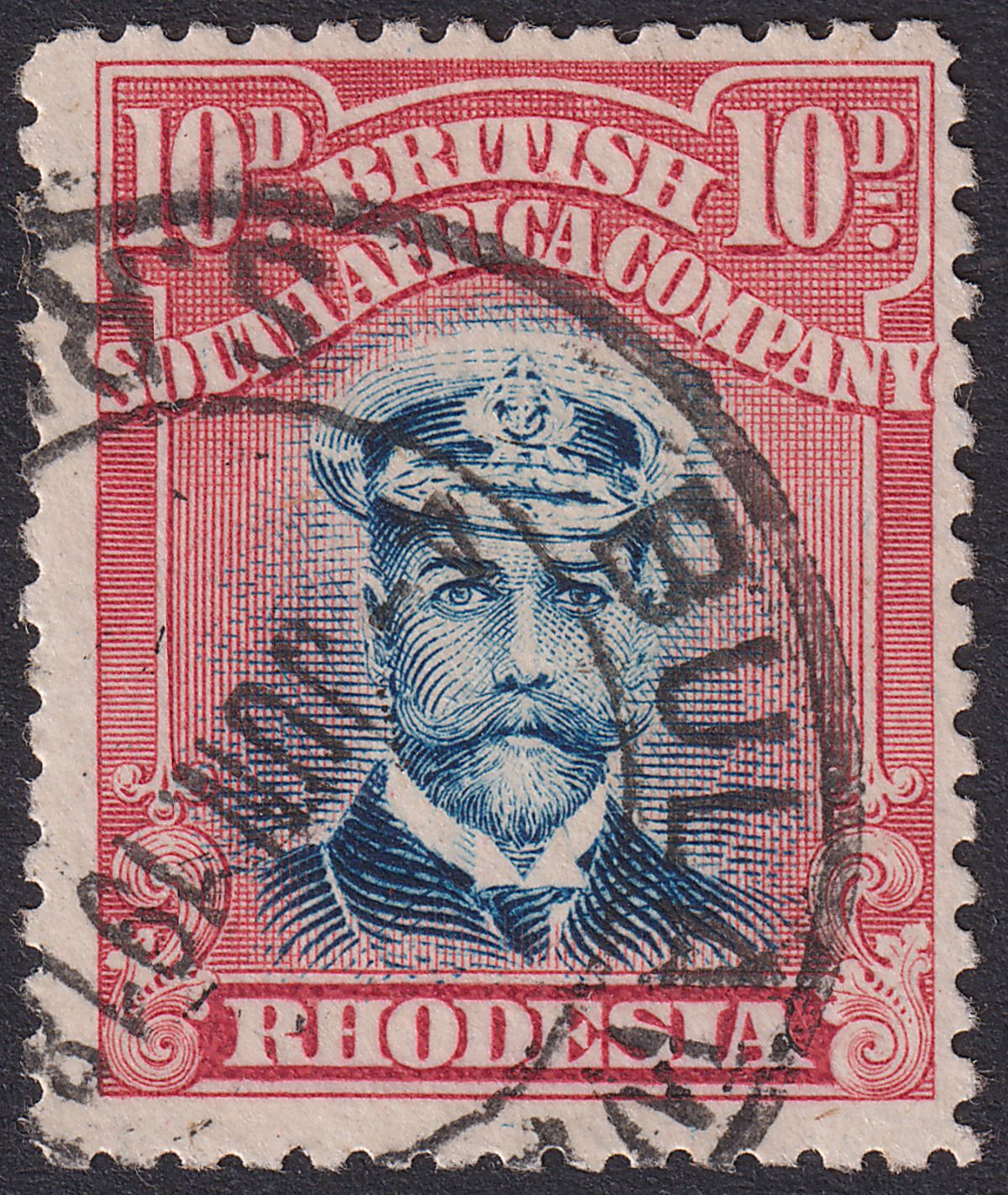 Rhodesia 1913 KGV Admiral 10d Pale Blue + Carmine-Red Die II p14 Used SG231 c£65