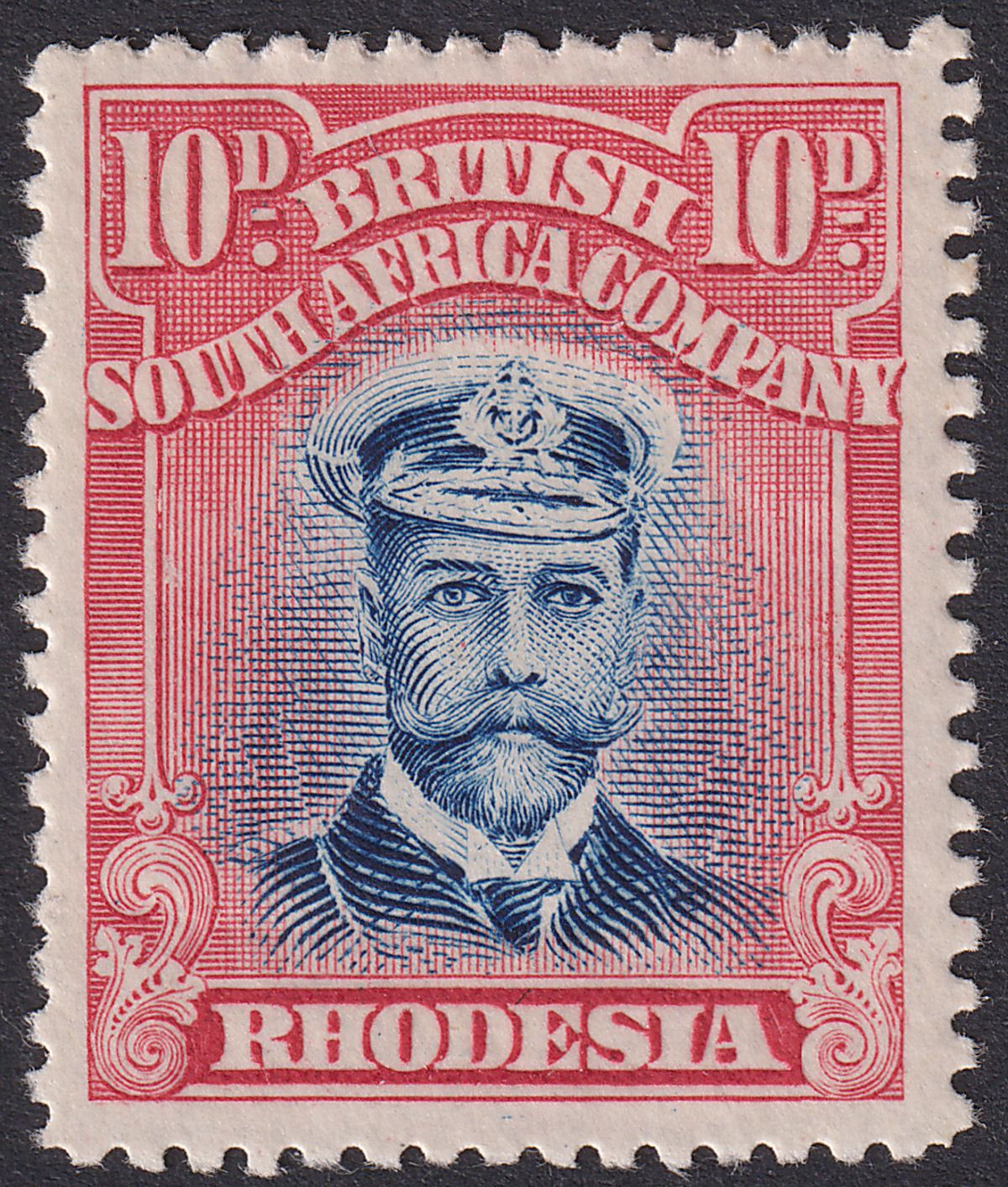 Rhodesia 1913 KGV Admiral 10d Deep Blue + Carmine-Red Die II p15 Mint SG247 c£20