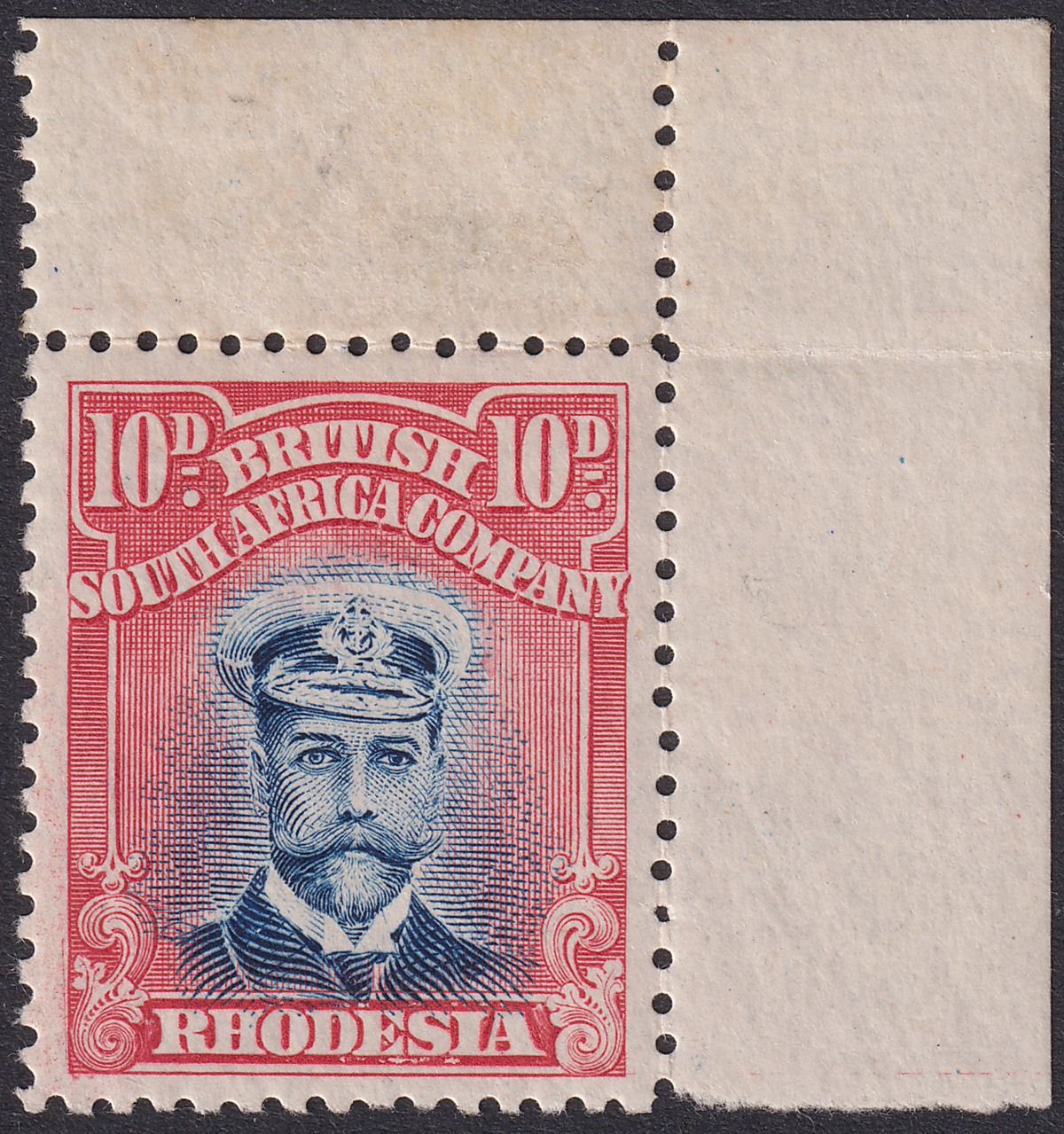 Rhodesia 1913 KGV Admiral 10d Deep Blue + Carmine-Red Die II p14 Mint SG231 c£35