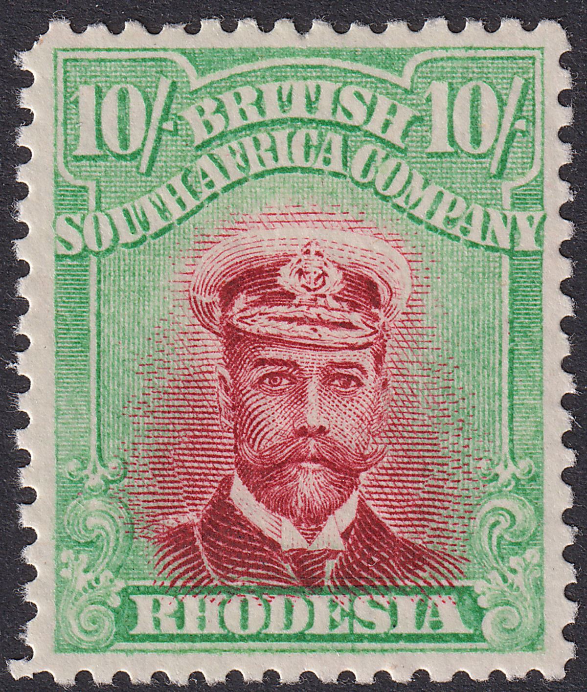 Rhodesia 1913 KGV Admiral 10sh Rose-Red + Lt Green Die II p14 Mint SG241 c£225