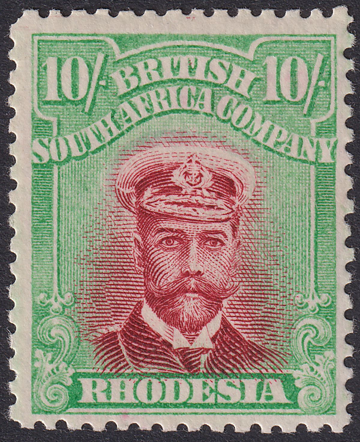 Rhodesia 1913 KGV Admiral 10sh Rose-Red + Lt Green Die II p14 Mint SG241 c£225