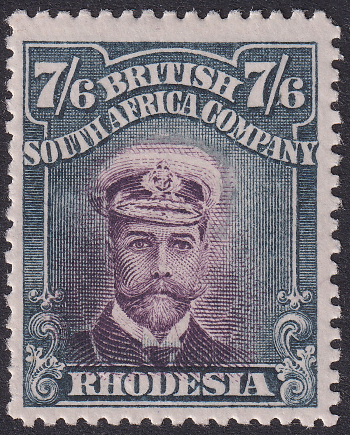 Rhodesia 1913 KGV Admiral 7sh6d Purple + Blue-Black Die II p15 Mint SG252 c£250