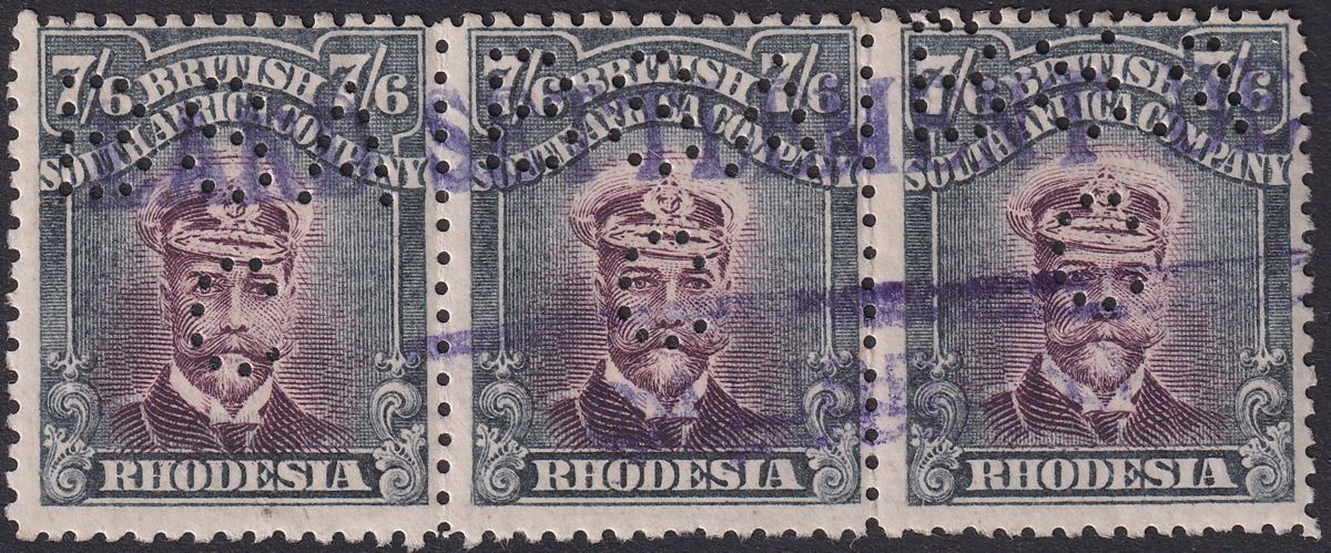 Rhodesia 1913 KGV Admiral 7sh6d Purple + Sl-Black Die II p14 Fiscal Used SG240