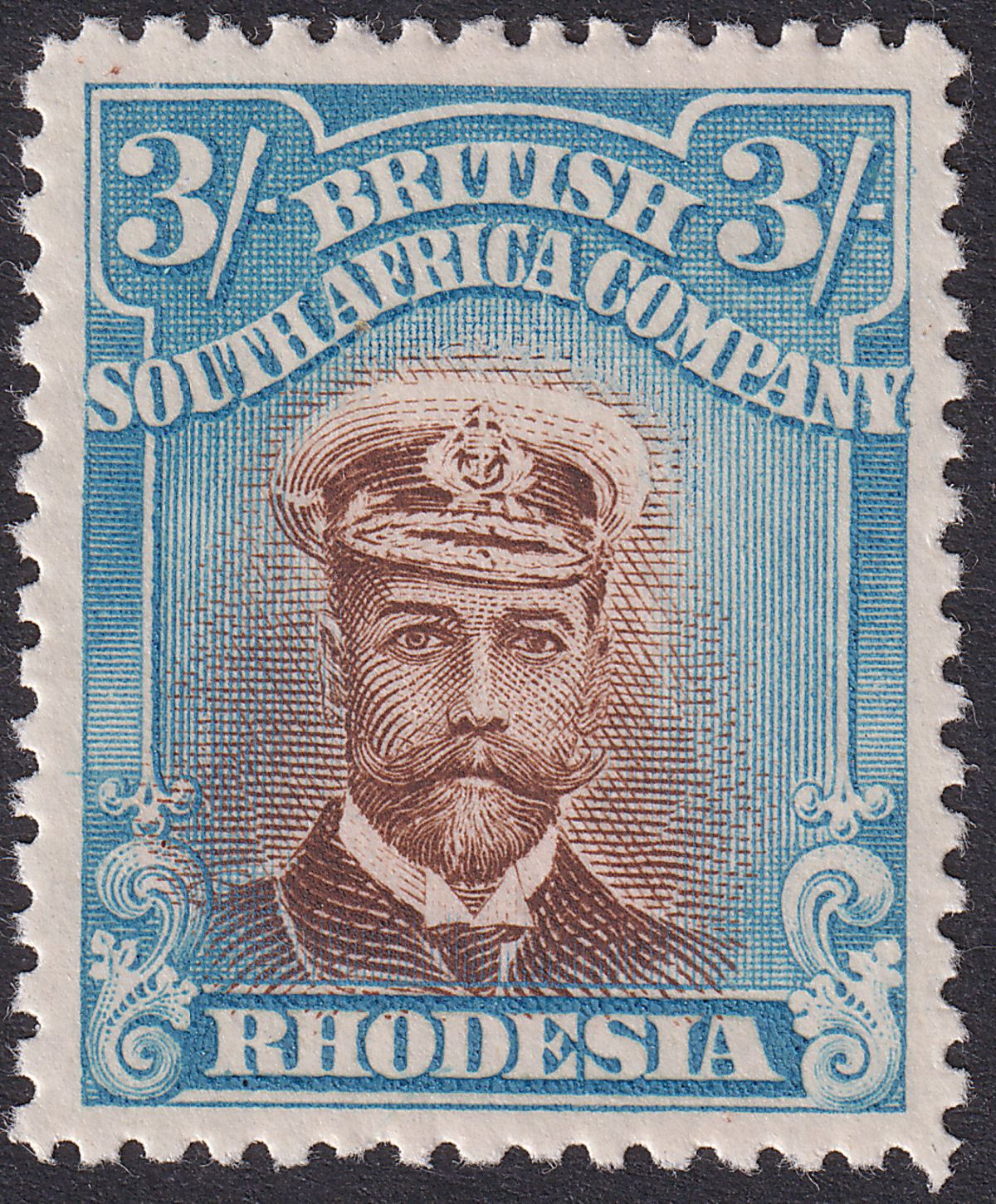 Rhodesia 1913 KGV Admiral 3sh Chestnut + Bright Blue Die II p14 Mint SG237 c£140