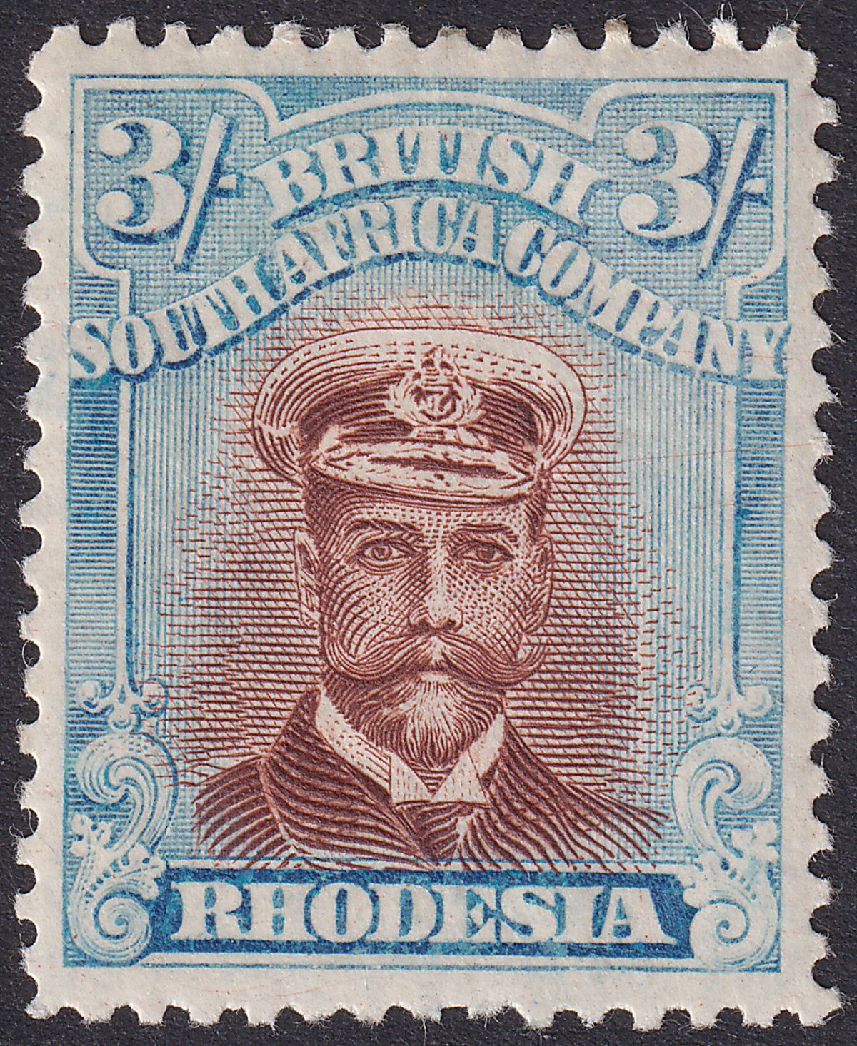 Rhodesia 1922 KGV Admiral 3sh Red-Brown + Lt Blue Die IIIB p14 Mint SG304 c£130