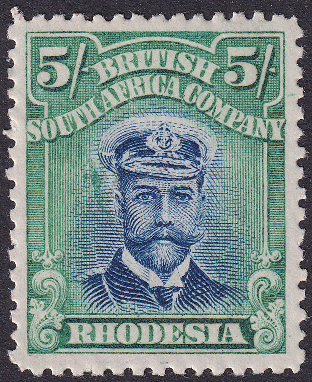 Rhodesia 1913 KGV Admiral 5sh Deep Blue + Blue-Green Die II p14 Mint SG239 c£95