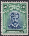 Click for more photos and details Rhodesia 1913 KGV Admiral 5sh Deep Blue + Blue-Green Die II p14 Mint SG239 c£95