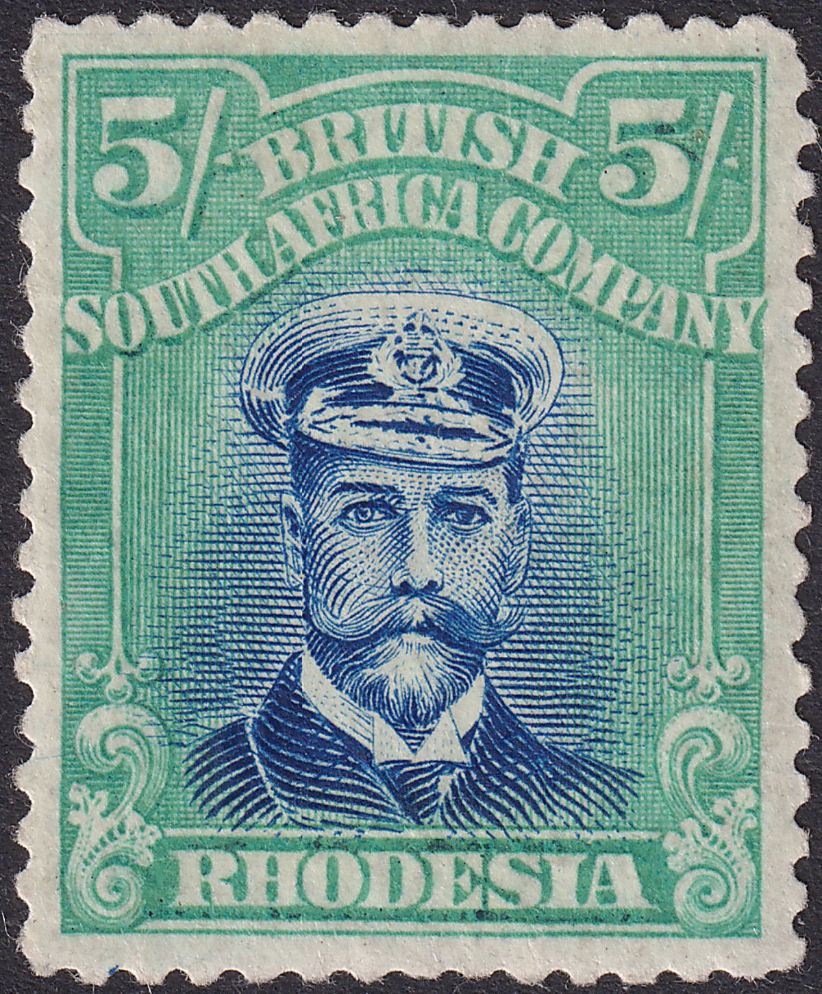 Rhodesia 1922 KGV Admiral 5sh Br Ultram + Emerald Die IIIB p14 Mint SG306 c£160