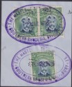 Click for more photos and details Rhodesia 1913 KGV Admiral 5sh Blue + Green x3 Die II p14 Fiscally Used SG239a