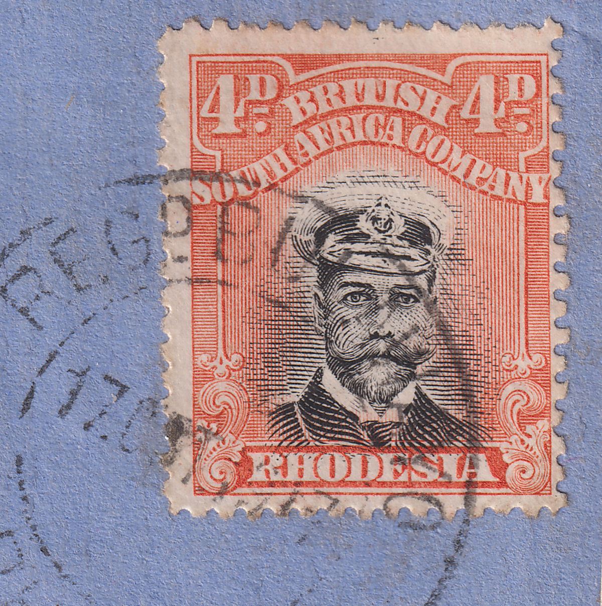 Rhodesia 1913 KGV Admiral 4d Pale Or-Red + 2½d Block Used Piece SG201 SG225b