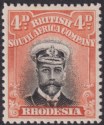 Rhodesia 1913 KGV Admiral 4d Black and Orange-Red Die I p14 Mint SG211 cat £18
