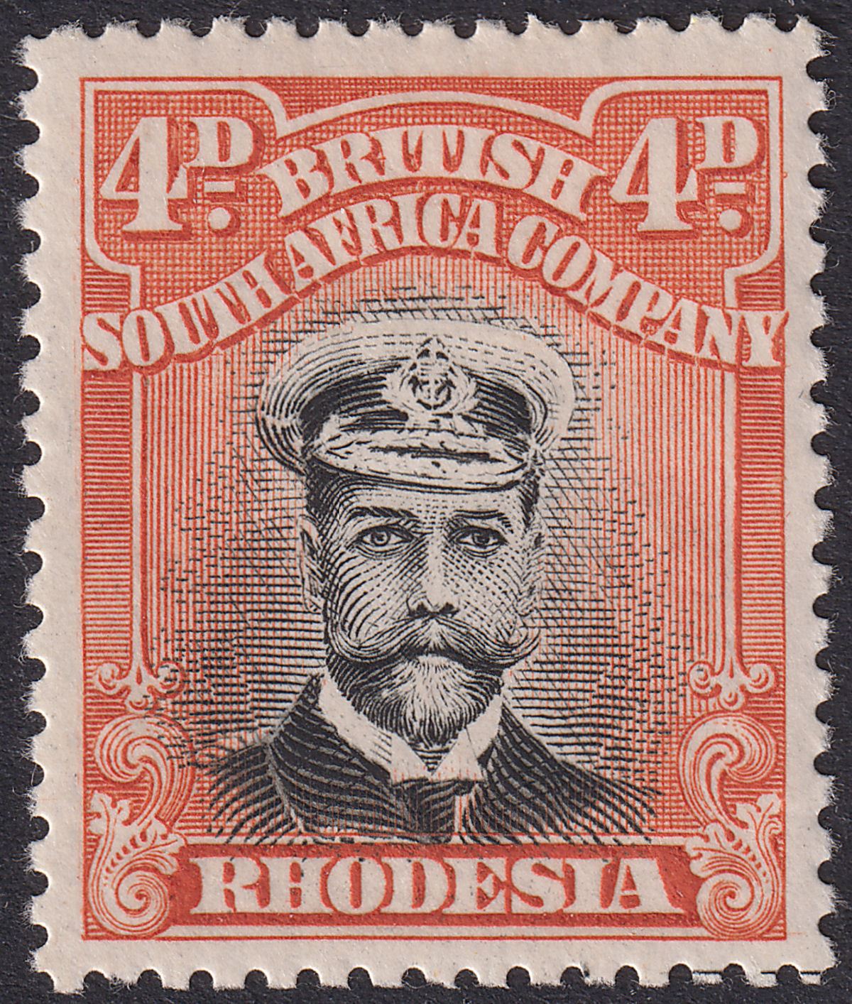 Rhodesia 1913 KGV Admiral 4d Black + Red-Or Die II p14 Mint SG224 Printer Line