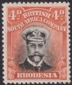 Rhodesia 1913 KGV Admiral 4d Black + Red-Or Die II p14 Mint SG224 Printer Line