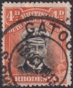 Rhodesia 1913 KGV Admiral 4d Black and Orange-Red Die I p15 Used SG216 cat £30