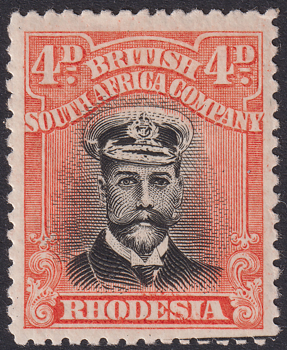 Rhodesia 1922 KGV Admiral 4d Black + Or-Vermilion Die IIIB p14 Mint SG294 pl 10