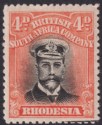 Click for more photos and details Rhodesia 1922 KGV Admiral 4d Black + Or-Vermilion Die IIIB p14 Mint SG294 pl 10