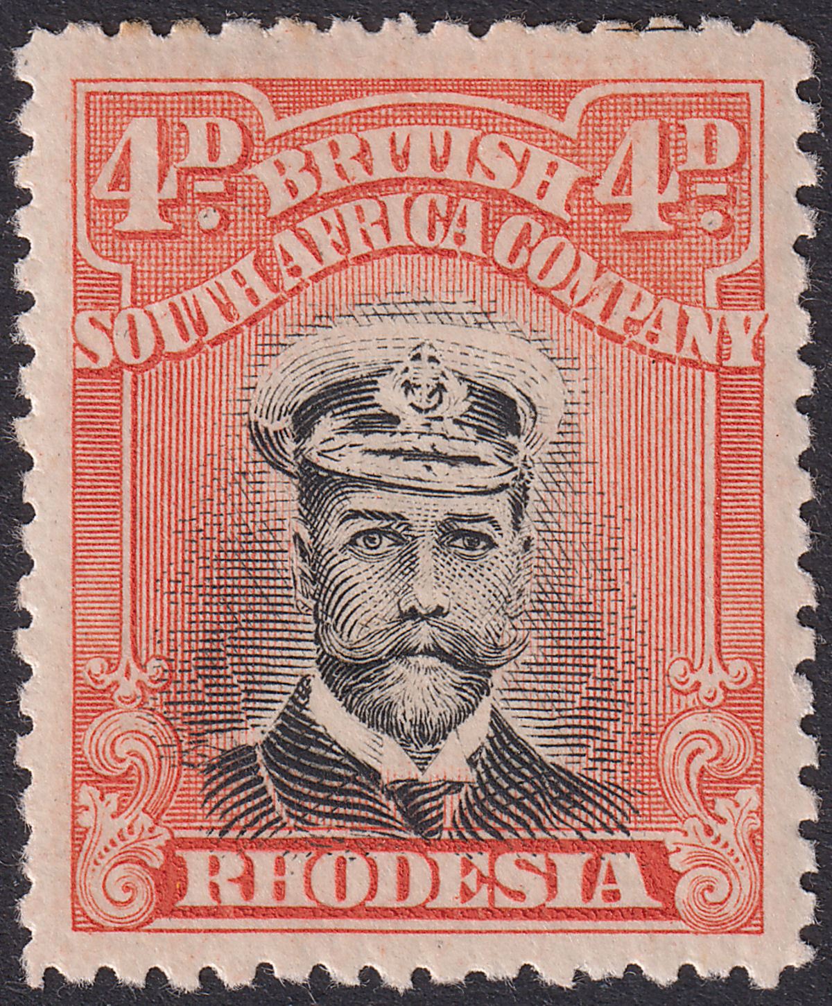 Rhodesia 1913 KGV Admiral 4d Pale Orange-Red Die II p14 Mint SG225b cat £120 PL