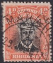 Rhodesia 1913 KGV Admiral 4d Black + Pale Or-Red Die II p14 Used SG225b MAKAHA