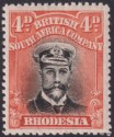 Click for more photos and details Rhodesia 1923 KGV Admiral 4d Black + Orange-Red Die IIIB p15 Mint SG313 Cap Dot