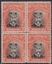 Click for more photos and details Rhodesia 1918 KGV Admiral 4d Blk + Or-Red Die IIIB p14 Block Mint SG261 Plate 9