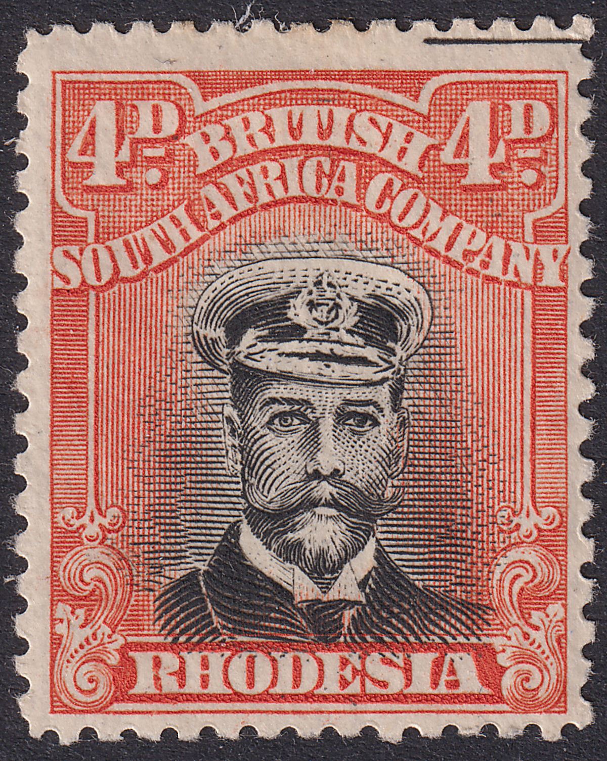 Rhodesia 1918 KGV Admiral 4d Black + Orange-Red Die IIIB p14 Mint SG261 Plate 9