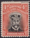Click for more photos and details Rhodesia 1918 KGV Admiral 4d Black + Orange-Red Die IIIB p14 Mint SG261 Plate 9