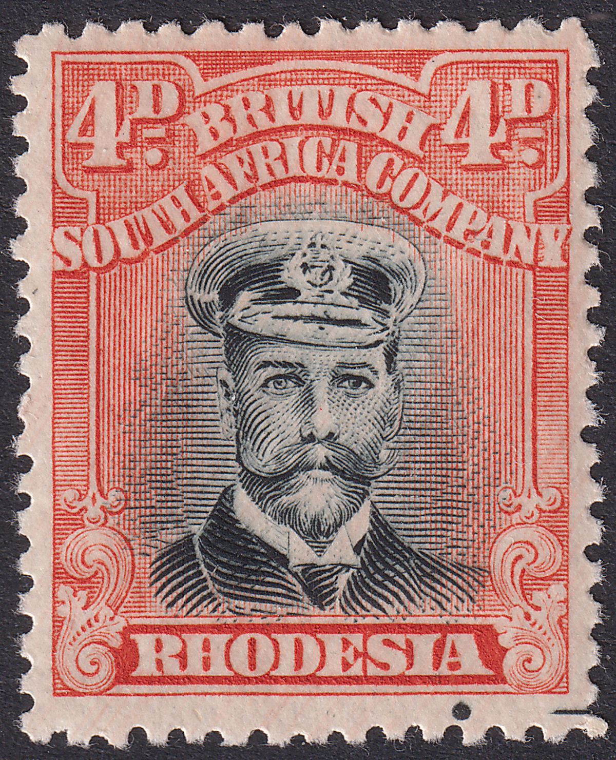 Rhodesia 1918 KGV Admiral 4d Sl Black + Dull Red Die IIIB Mint SG262 Plate 8 PL