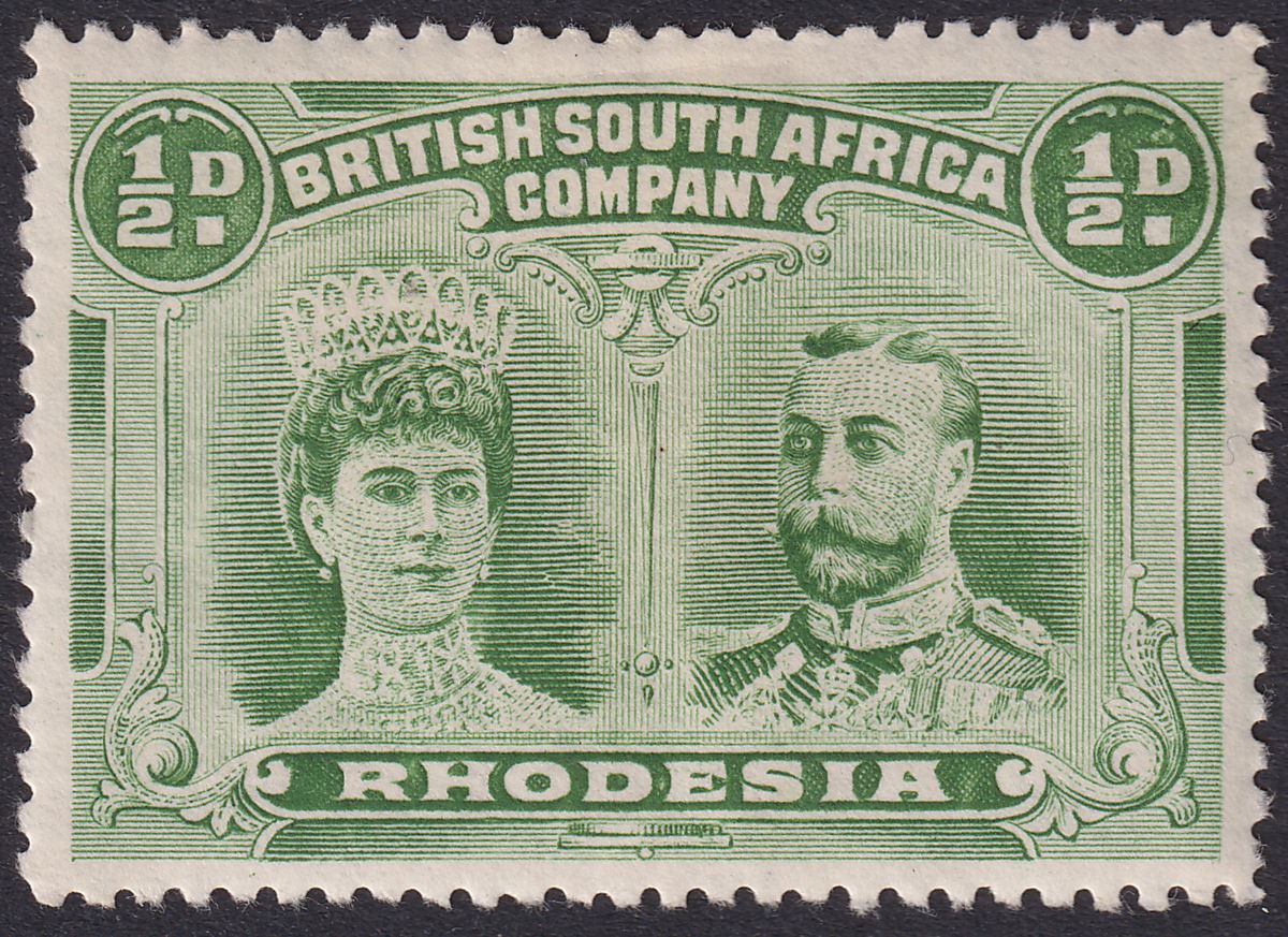 Rhodesia 1910 KGV Double Head ½d Yellow-Green p14 Mint SG119 cat £20