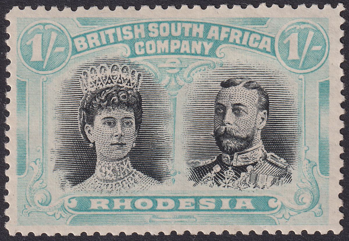 Rhodesia 1910 KGV Double Head 1sh Black and Pale Blue-Green Mint SG152 cat £70