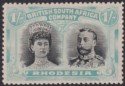 Click for more photos and details Rhodesia 1910 KGV Double Head 1sh Black and Pale Blue-Green Mint SG152 cat £70