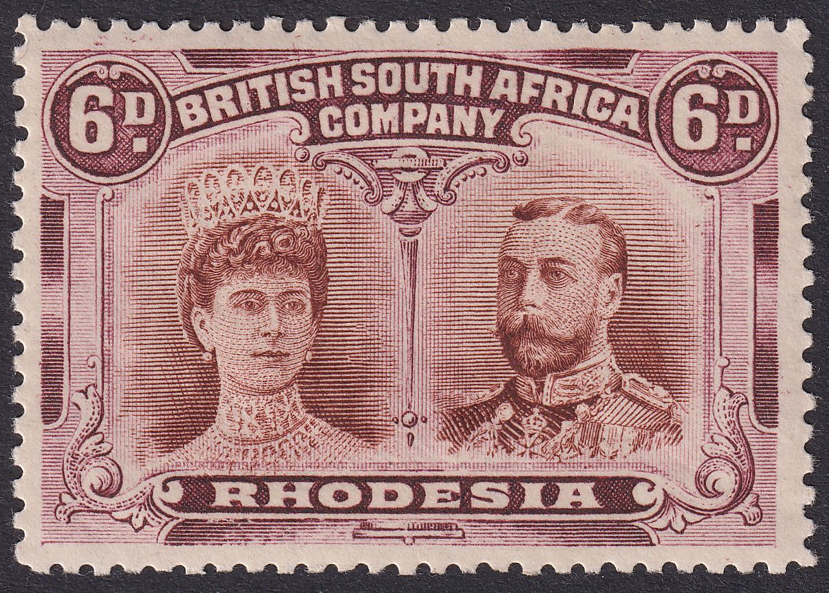 Rhodesia 1910 KGV Double Head 6d Brown and Purple Mint SG145 cat £75