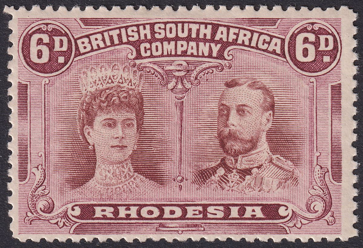 Rhodesia 1910 KGV Double Head 6d Red-Brown and Mauve Mint SG144 cat £65