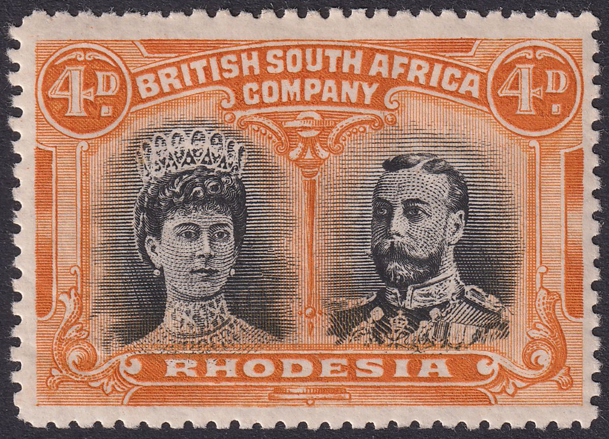 Rhodesia 1910 KGV Double Head 4d Black and Orange Mint SG140 RSC-B
