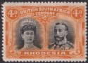 Click for more photos and details Rhodesia 1910 KGV Double Head 4d Black and Orange Mint SG140 RSC-B