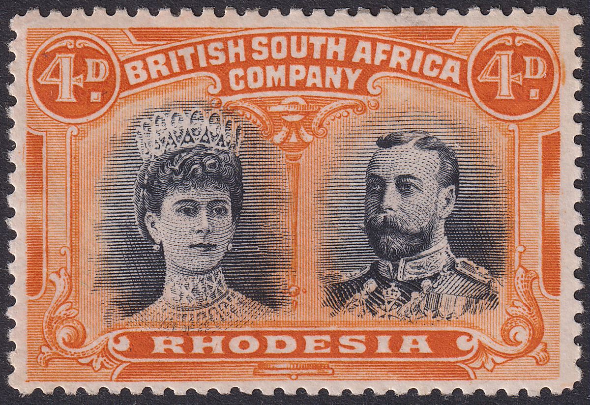 Rhodesia 1910 KGV Double Head 4d Black and Orange Mint SG140 cat £50
