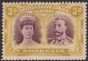 Click for more photos and details Rhodesia 1910 KGV Double Head 3d Maroon and Ochre Mint SG136a cat £60